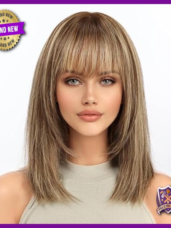 14 Inch Straight Human Hair Wig with Bangs, Layered Cut, Natural Look main image 6